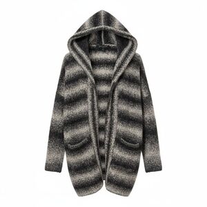 French Connection Black and Gray Boucle Cardigan Sweater